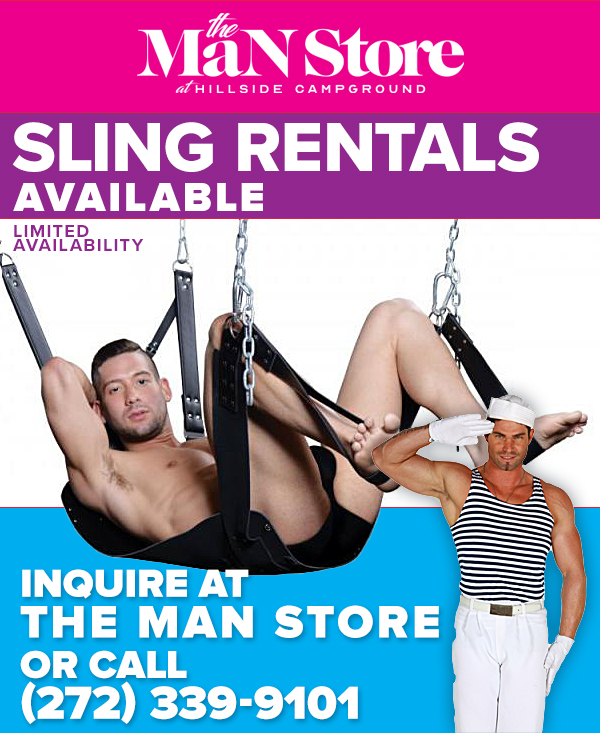 Sling rentals in the woods at Hillside Campground